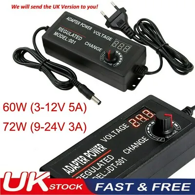 £12.79 • Buy AC/DC 3-12V/9-24V Electrical Power Supply Adapter Charger Variable Voltage UK