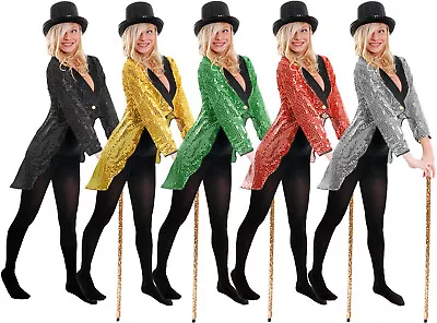 £15.99 • Buy Adult Sequin Tailcoat Unisex Cabaret Fancy Dress Circus Ringmaster Dance Costume