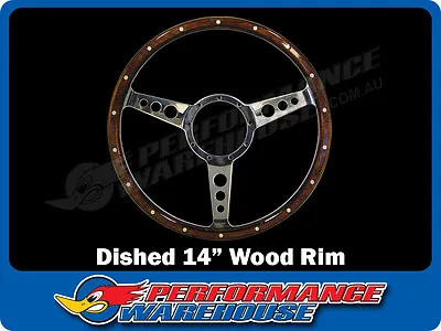 Classic 3 Spoke Dished 14  Wood Rim Steering Wheel 9 Hole Mg Street Rod Custom • $144.95