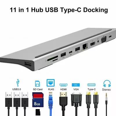 For Macbook HP DELL PD SD Docking Station 11 In 1 HDMI USB 3.0 C Hub 3.5MM VGA  • $55.99