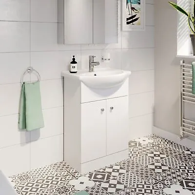 550mm Bathroom Basin Sink Vanity Unit Floor Standing Single Tap Hole Matte White • £98.97