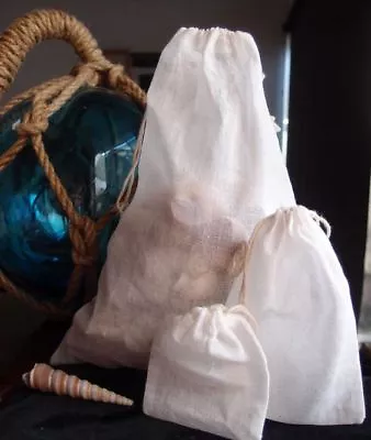 Natural White Muslin Favor Bags With Cotton Drawstring - 12 PCS - Choose Size  • $15.99