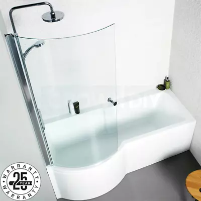 P Shape Shower Bath 1700mm X 850mm OPTIONAL Screen Front Panel Left Right Hand • £249.75