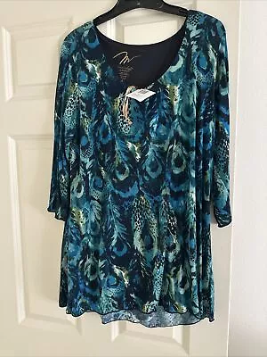 Miraclebody Miraclesuit Peacock Blouse Shirt Shape  Top Women Lg NEW • $15.99