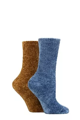 Elle  Ladies  Soft Silky Chenille Leisure Socks Multipack Of 2 Perfect Gift Idea • £10.99