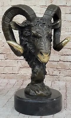 Game Hunter Big Horn Sheep Ram Mountain Goat Bronze Marble Statue Signed Figure • $499