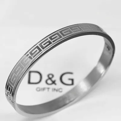 DG 6.5  Stainless Steel Silver 6mm Design BangleOpen-Side Bracelet Unisex + Box • $13.99