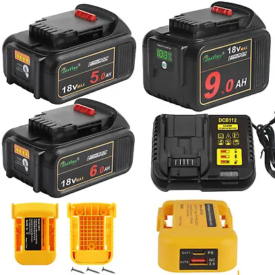 DCB184 18V 5.0Ah 6Ah 9Ah LI-ION Battery For DeWalt+DCB112 Charger Adpater Mounts • £76.37