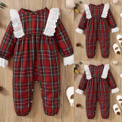 £2.99 • Buy Newborn Baby Kids Girls Plaid Romper Bodysuit One-Piece Shirt Jumpsuit Christmas