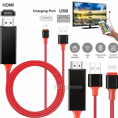 HDMI Mirroring Cable Phone To TV HDTV Adapter For IPhone 13 12 11 XR 6 7 8 Xs SE • $12.59