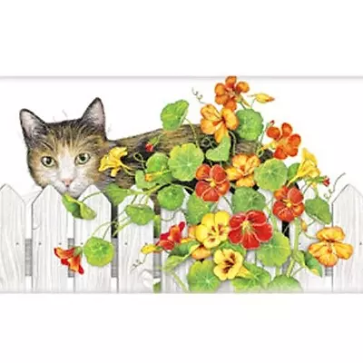 Mary Lake-Thompson Cat Picket Fence Nasturtium Flowers Flour Sack Kitchen Towel • $10.50