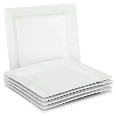 White Porcelain Dinner Plates Set Of 6 Square • $28.46