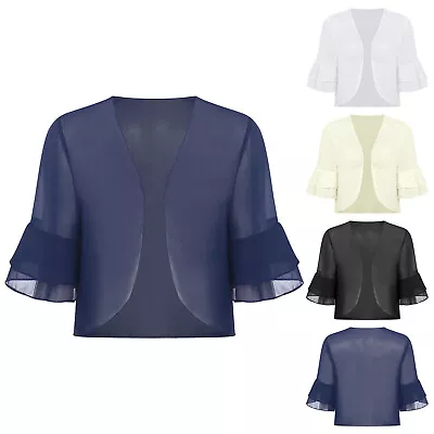 Womens Cardigan Sheer Shrug Shawl Short Sleeve Crop Top For Evening Dress Mesh • $9.09