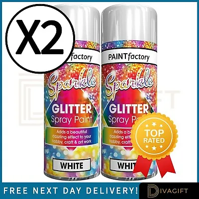 2 X 200ml White Glitter Spray Paint Christmas Xmas Trees Metallic Paints Sparkle • £7.99