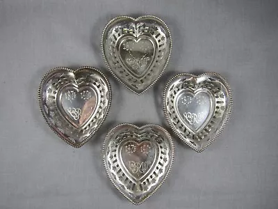 Antique Sterling Silver  4 Heart Shaped Reticulated Nut Candy Dishes Bowls 69g • $59