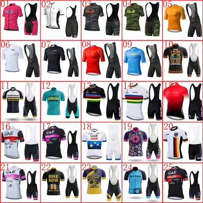 Mens Cycling Jersey Bib Shorts Set Bicycle Clothing Short Sleeve Bike Outfits • $49.75