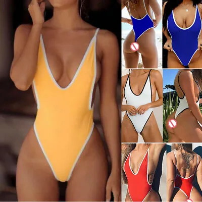 Womens Backless Monokini One Piece Bikini Swimwear Beach Plain Swimsuit G String • $8.24