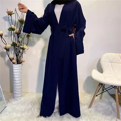 Muslim Women Lady Dubai Kaftan Open Front Cardigan Abaya Long Dress Islamic Robe • £21.50