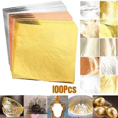 100 X Gold/Silver Leaf Sheets Foil Gilding Art Craft Metallic Transfer DIY Paper • £3.99