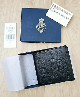 Polo Ralph Lauren Coin Pocket Black Leather Wallet Mens Credit Card Holders Men • £24.99