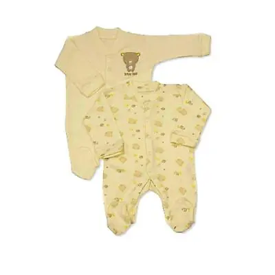  Baby Sleepsuits 2 Pack Long Sleeve Newborn 0-18 Months Cream Boy Girl Cotton • £11.99