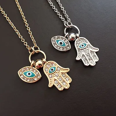 Fatima Palm Necklace Evil Eye Hamsa Hand Chain Pendant Jewelry' For Women • £3.38