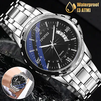 Classic Men's Watch Waterproof Stainless Steel Quartz Business Sports Wristwatch • $12.48