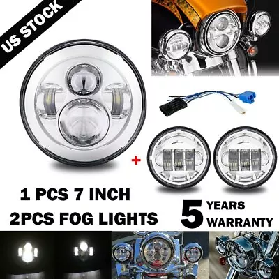 7Inch 140W LED Headlight Hi/Lo + 2Pcs 4.5Inch 80W Fog Light For Harley Davidson • $59.99