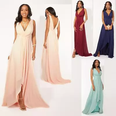 Women V Neck Hi Low Wrap Maxi Dress Wedding Bridesmaid Evening Races Ball Gown • £15