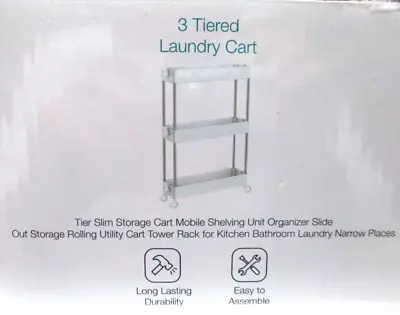 Luxe Home Laundry Storage Cart 3 Tier Mesh Basket Shelves Slim 15 1/4  Long NEW • $26.03