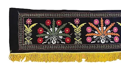 Vintage Uzbek Handmade Suzani Velvet & Silk Fringed Wall Hanging 156  X 16  • $149.97