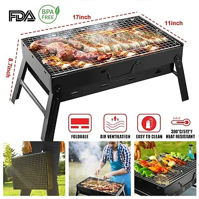 BBQ Barbecue Grill Large Folding Portable Charcoal Stove Camping Garden Barbecue • $27.49