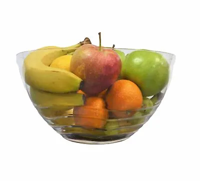 Clear Plastic Fruit & Salad Bowl Elegant Swirl Design Dining Serving Bowl 25cm • £5.99