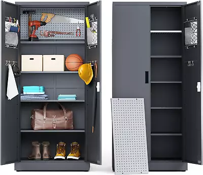 Metal Storage Cabinet - Multifunctional Garage Storage Cabinet With Doors And 5  • $275.99