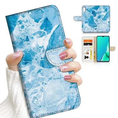 $12.99 • Buy ( For IPhone XS / IPhone X ) Wallet Case Cover AJ23610 Blue Crystal Marble