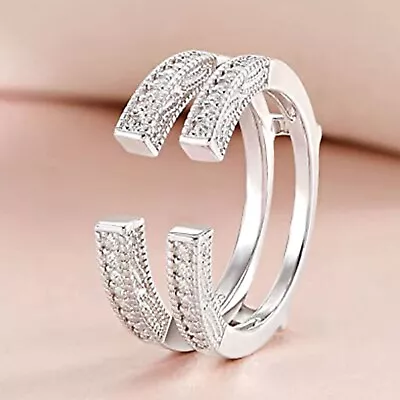 Moissanite Millgrain Open Jacket Ring Enhancers Wrap Guard 14K White Gold Plated • $125.62