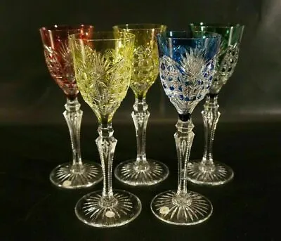 $924.99 • Buy Set Of 5 Vintage VAL ST LAMBERT Richepin Cut To Clear Crystal Wine Water Goblet.