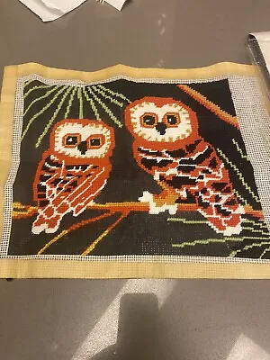 Vintage Owl Almost Completed Needlepoint Piece Pillow Size By Valiant Germany • $26