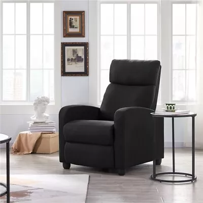 Easyfashion Fabric Push Back Theater Recliner Chair With Footrest Black • $114.98