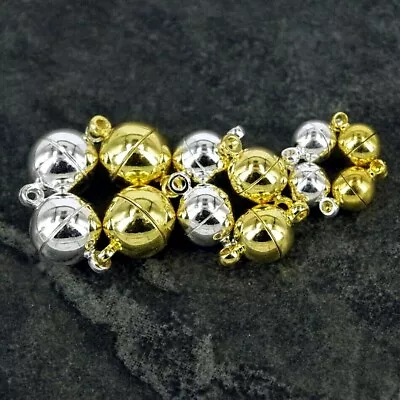 Magnetic Round Ball Clasps   Silver Or Gold Plated Strong 6mm 8mm 10mm K60 • £2.99