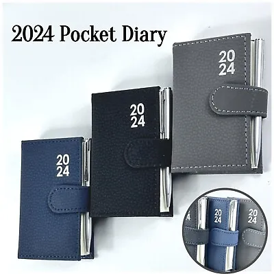 A7 Pocket Diary 2024 Organiser Planner Page A Day Journal Leather Feel With Pen • £5.49