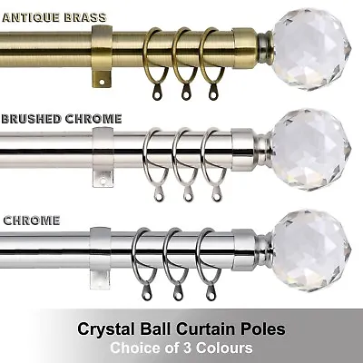 Crystal Extendable Metal Curtain Pole Poles 28mm Includes Finals Rings Fittings • £11.19