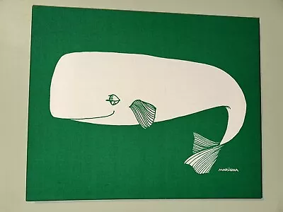 RARE Vintage Marushka 16x20 Sleepy Whale ~Retro Green~ Linen Framed Screen Print • $999