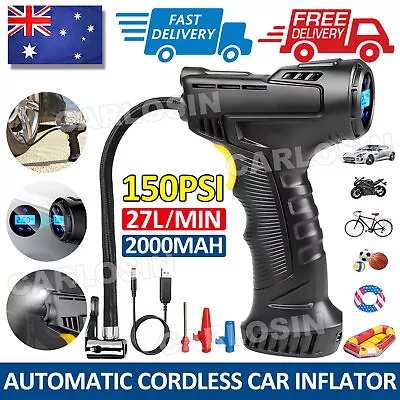 Automatic Cordless Car Tyre Inflator Handheld LCD Digital Air Compressor Pump • $25.45