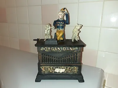 Vintage Cast Iron Organ Mechanical Bank Monkey With Dog & Cat 9  Tall • $63.99