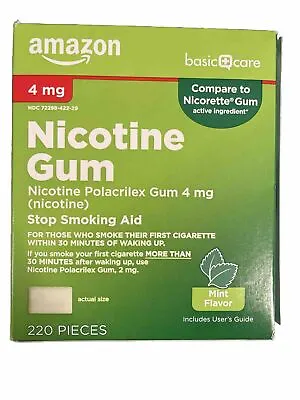 Amazon Basic Care Nicotine Gum 4mg Stop Smoking Aid MINT 220 Count Exp 03/24 • $24.99