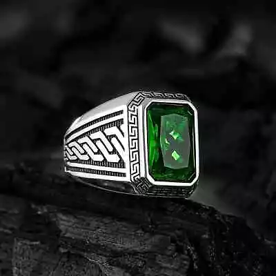 3Ct Radiant Cut Lab-Created Emerald Men's Wedding Ring 14k White Gold Plated • $191.51