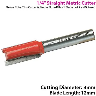 ¼  SHANK 3mm X 12mm Tungsten Carbide Straight Router Bit Worktop Wood Cutter • £5.99