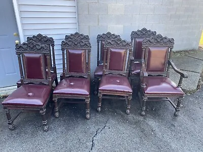 Set Of 8 R.J. Horner Carved Figural Oak Dining Chairs • $7895