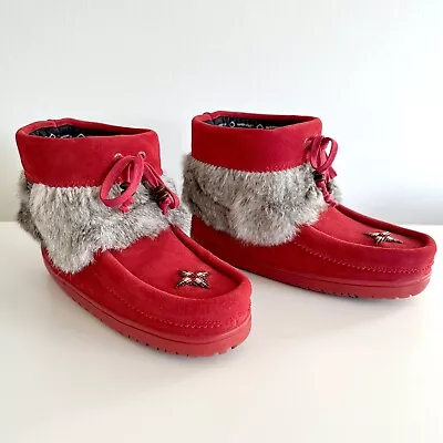 EUC Manitobah Mukluks Waterproof Keewatin Half Mukluk Red Fur Slippers Boots 7 • $100